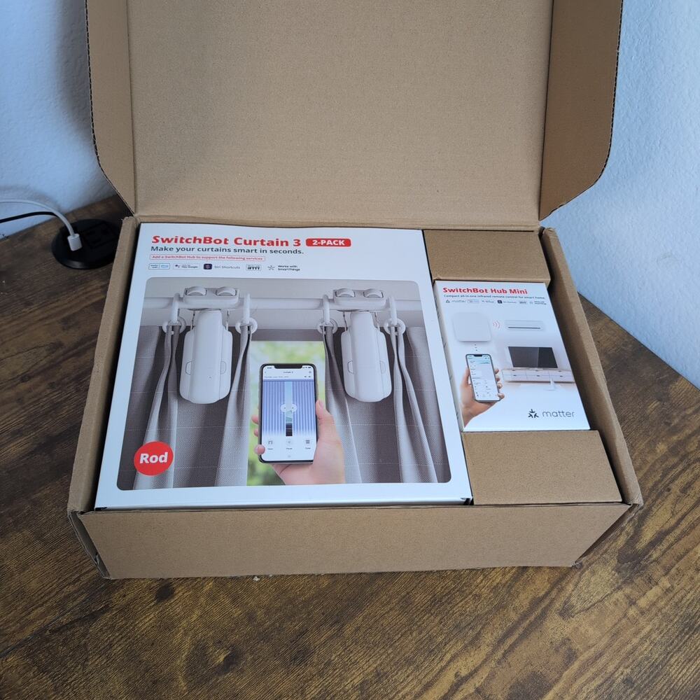 SwitchBot Curtain 3 Rod 2 Pack + Hub Mini Matter Smart Curtain Opener Bundle New